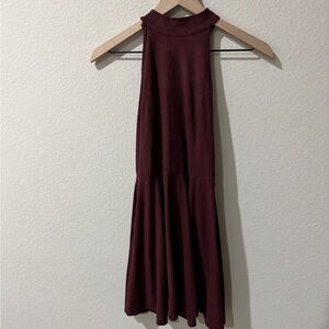 Sleeveless Maroon Suede Flowy Dress